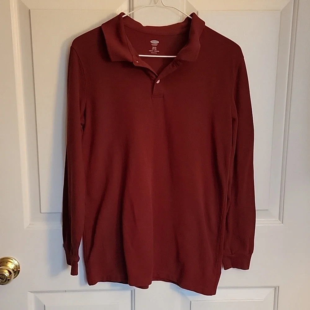 Old Navy, boys long sleeved polo shirt, XL(14-16), burgundy.